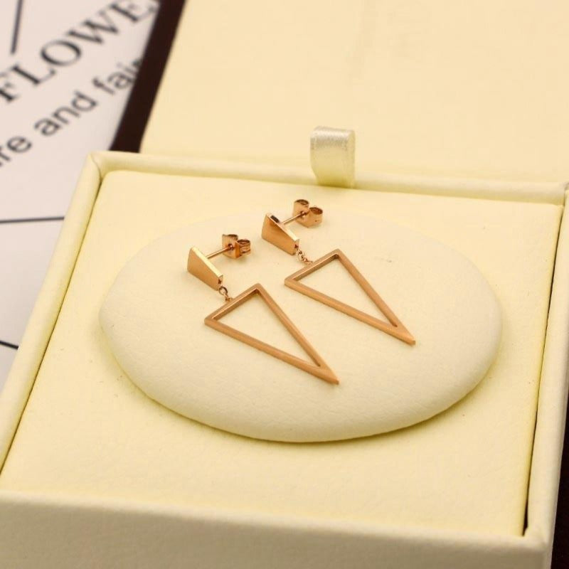 Hollow Triangle Rose Gold Stainless Steel Dangle Earrings