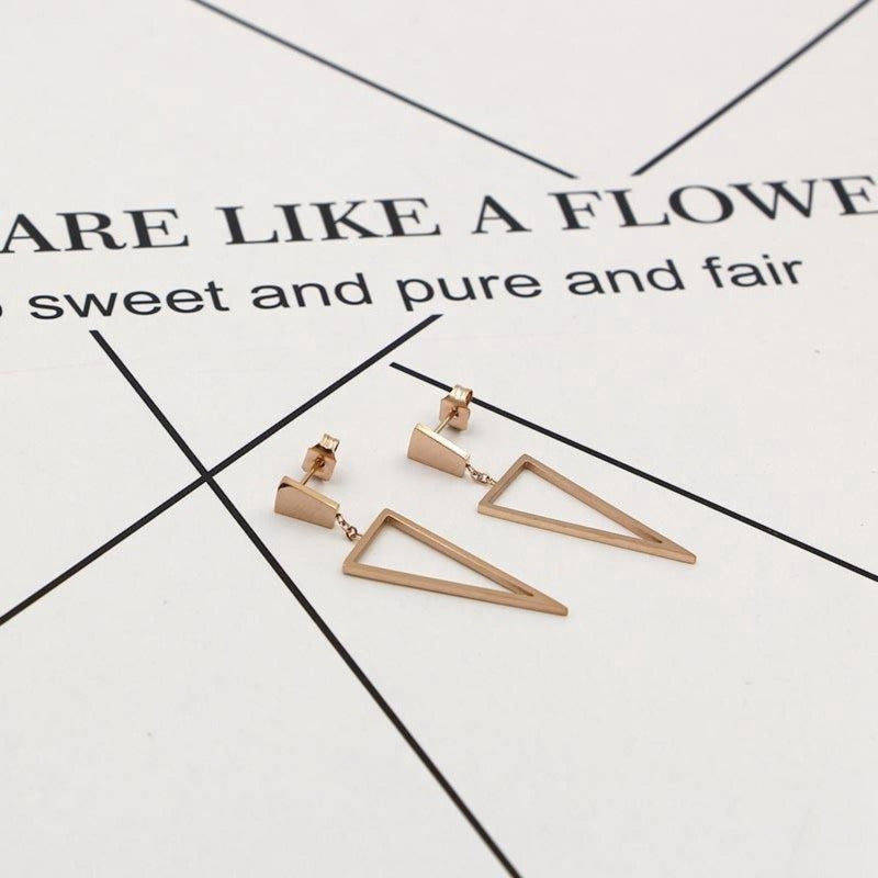 Hollow Triangle Rose Gold Stainless Steel Dangle Earrings