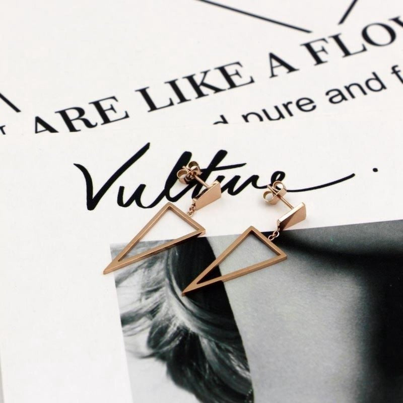 Hollow Triangle Rose Gold Stainless Steel Dangle Earrings