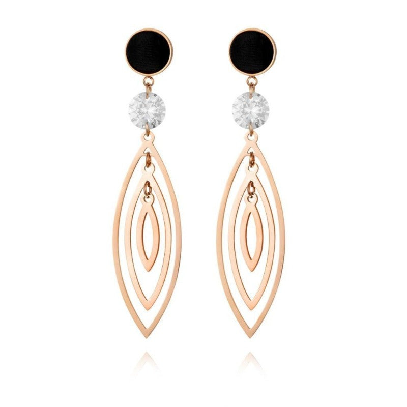 Leaf Shaped Multi Layer Dangle Rose Gold Earrings