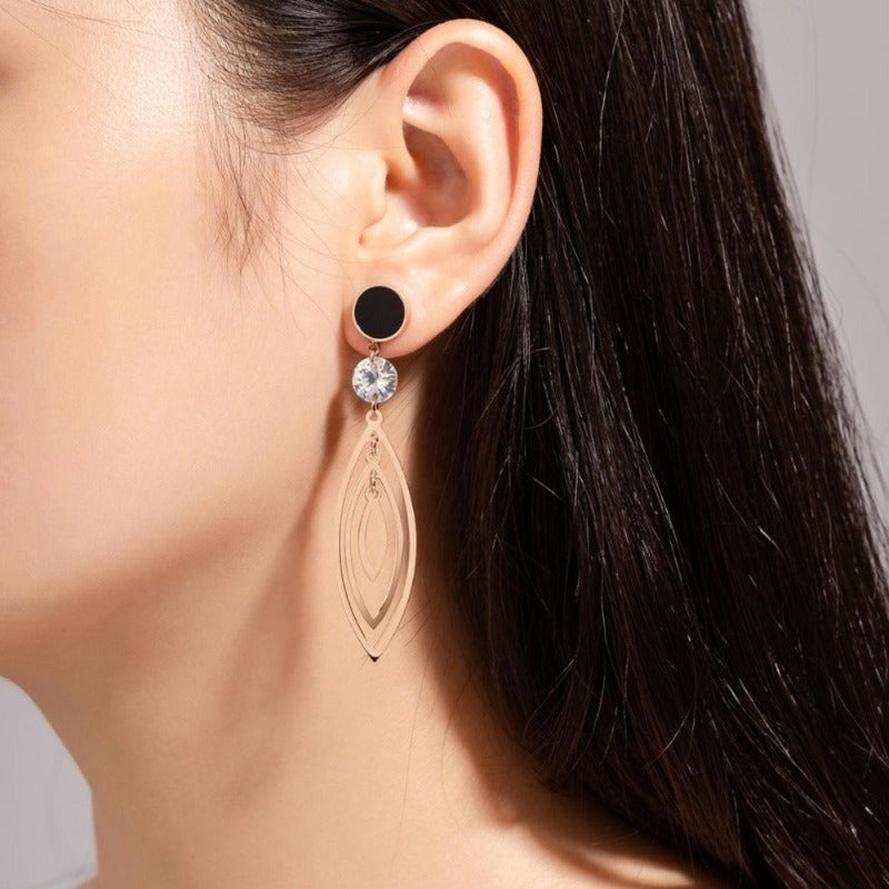 Leaf Shaped Multi Layer Dangle Rose Gold Earrings