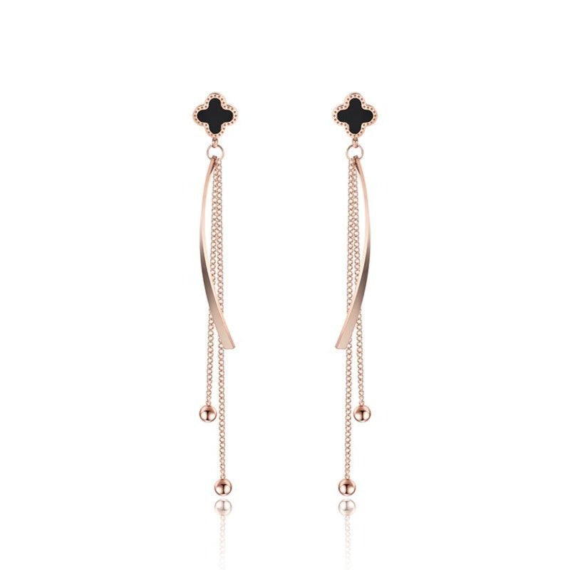Long Chain Curved Bar Rose Gold Plated Earrings