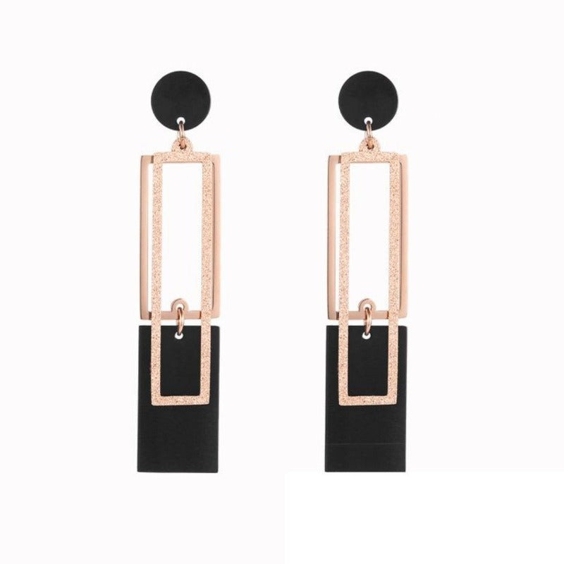 Geometric Shimmery Dangle Rose Gold Earrings