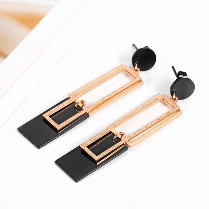 Geometric Shimmery Dangle Rose Gold Earrings