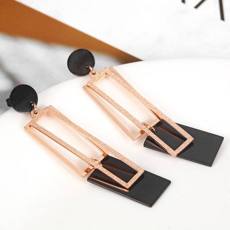 Geometric Shimmery Dangle Rose Gold Earrings