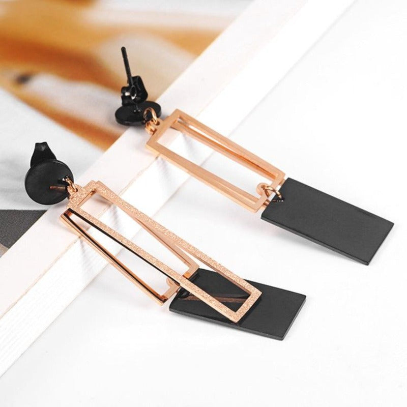 Geometric Shimmery Dangle Rose Gold Earrings