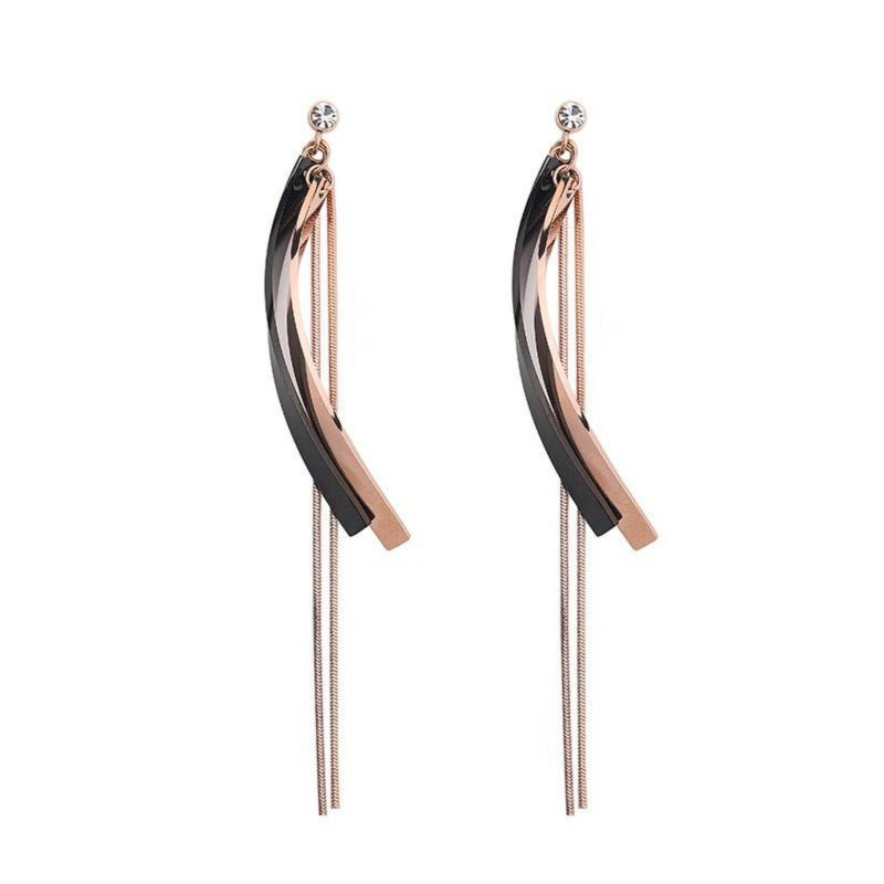 Long Curved Bar Rose Gold Earrings