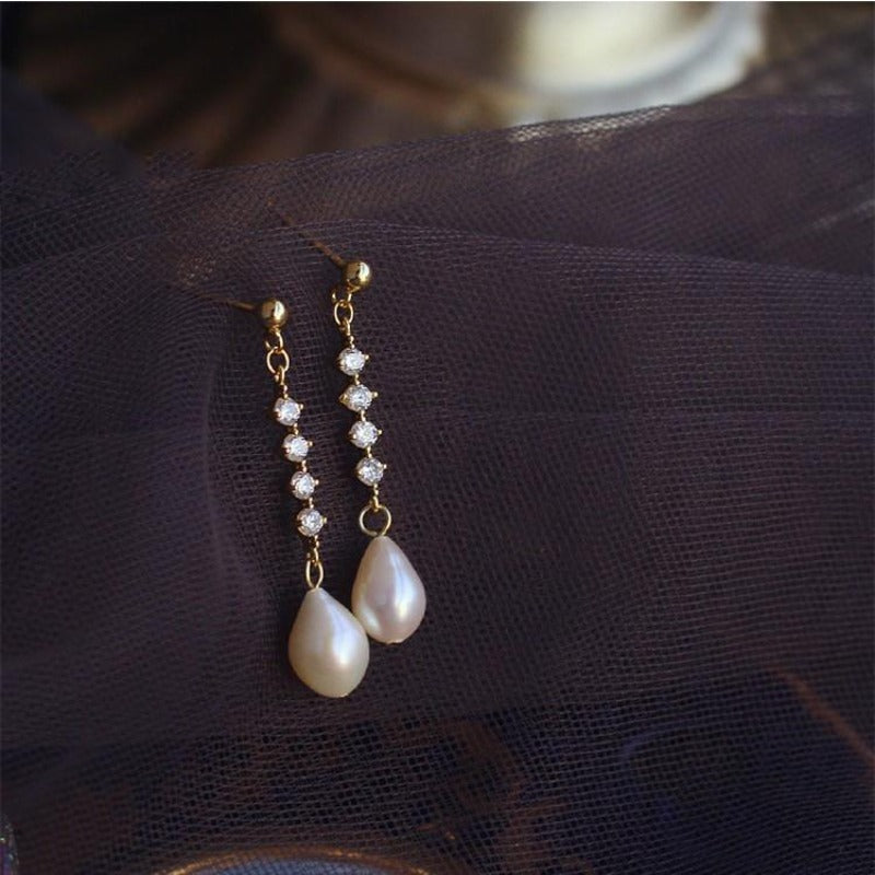 Cubic Zirconia & Pearl Sterling Silver Drop Earrings