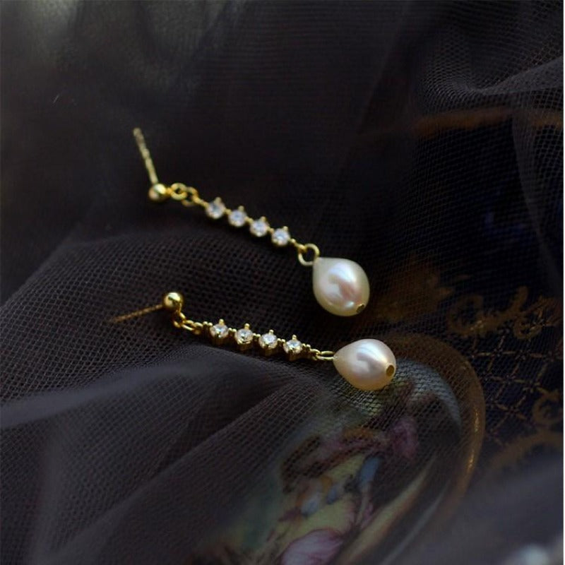 Cubic Zirconia & Pearl Sterling Silver Drop Earrings