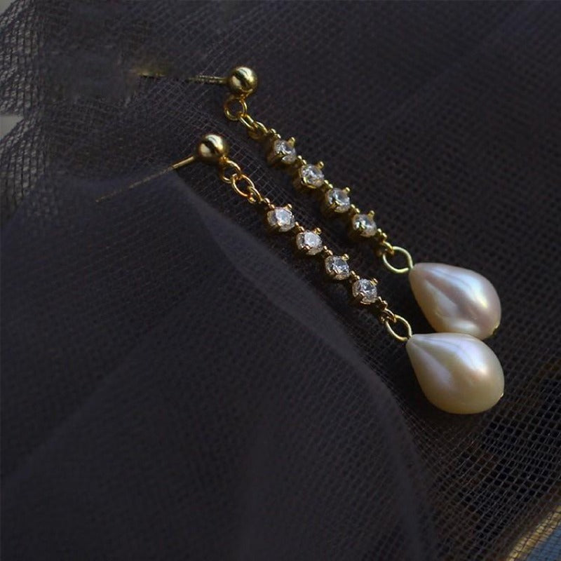 Cubic Zirconia & Pearl Sterling Silver Drop Earrings