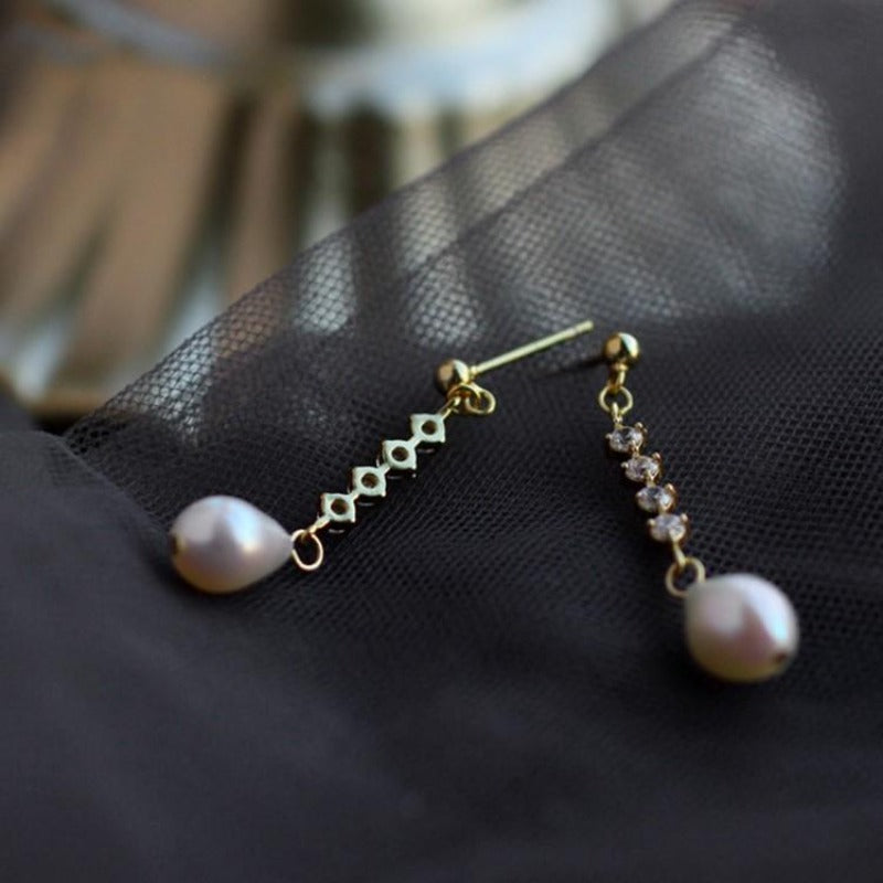 Cubic Zirconia & Pearl Sterling Silver Drop Earrings