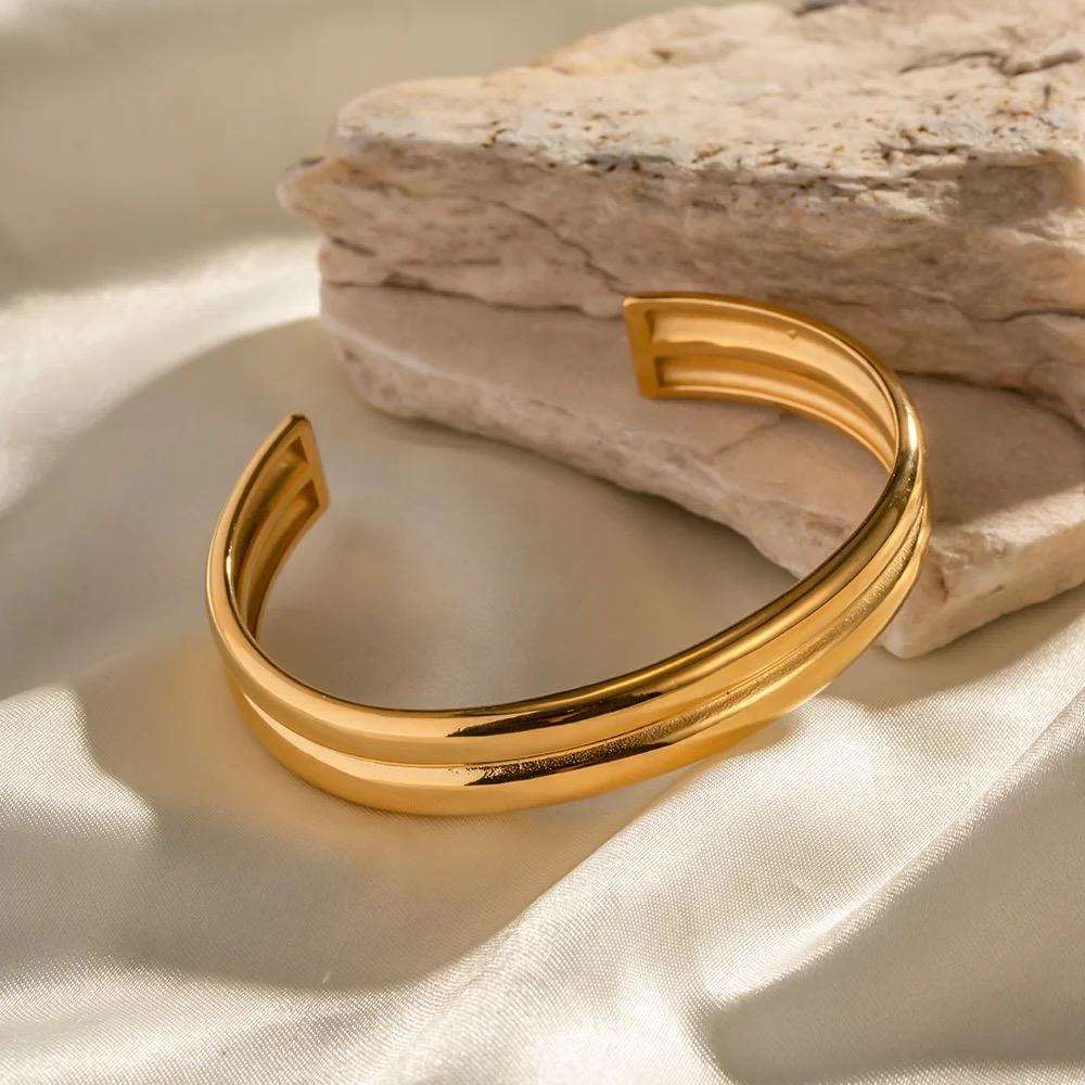 Double-layer 18K Gold Plated Cuff Bangle