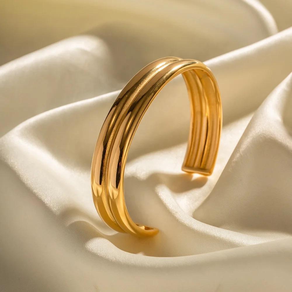 Double-layer 18K Gold Plated Cuff Bangle
