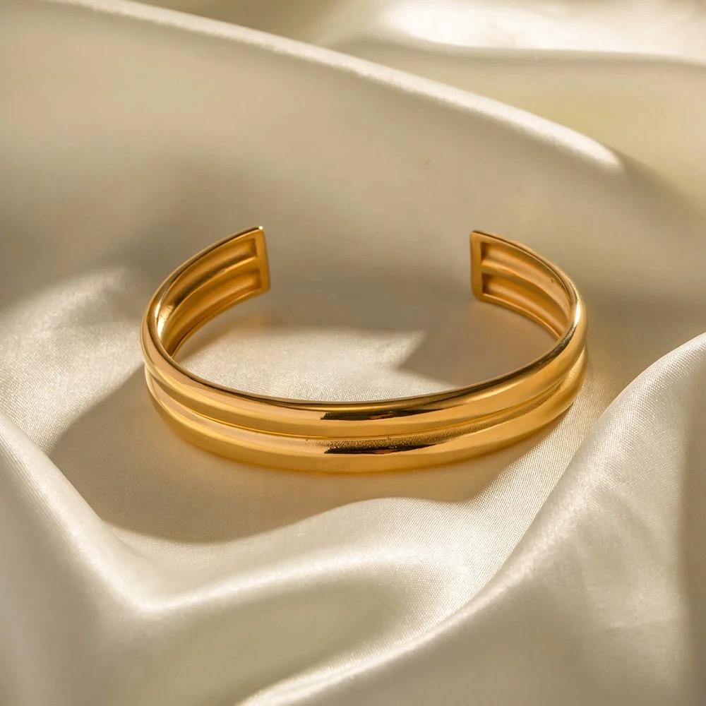 Double-layer 18K Gold Plated Cuff Bangle