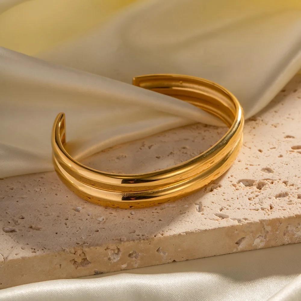 Double-layer 18K Gold Plated Cuff Bangle
