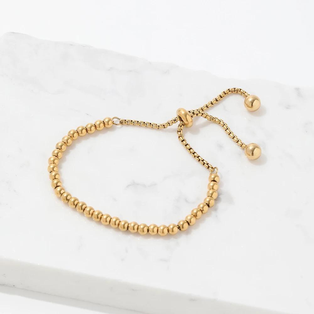 Adjustable Bead 18K Gold Plated Bracelet