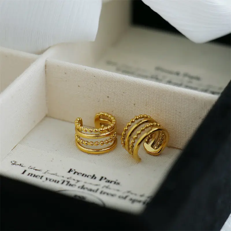 Bead Style 18K Gold Plated Cuff Earrings