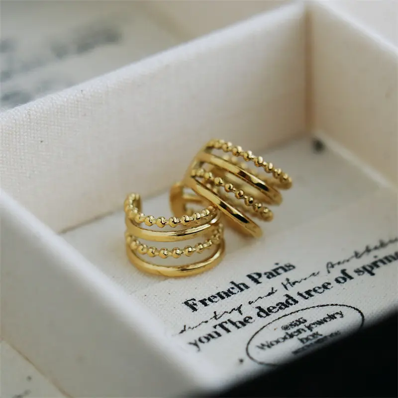 Bead Style 18K Gold Plated Cuff Earrings