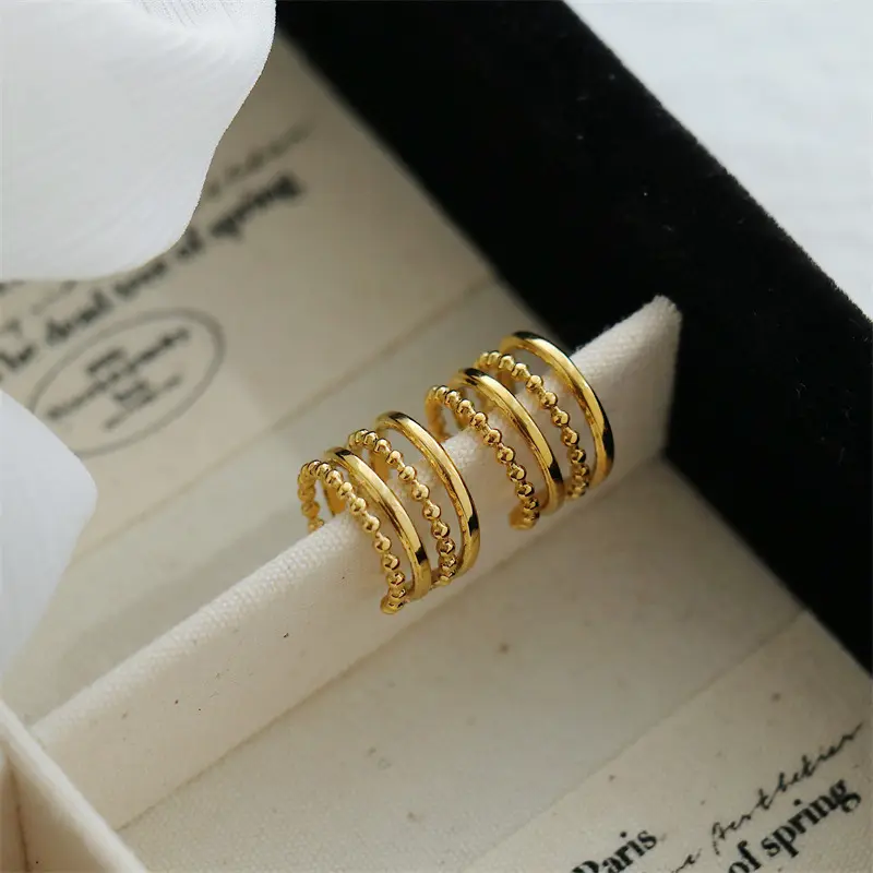 Bead Style 18K Gold Plated Cuff Earrings