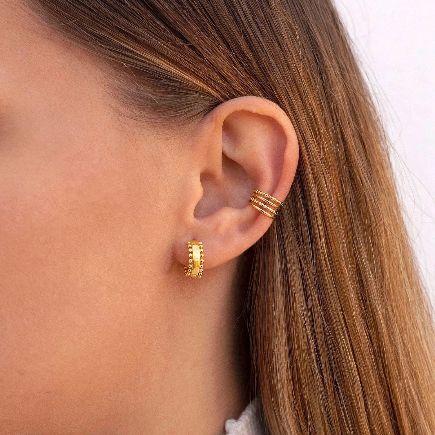 Bead Style 18K Gold Plated Cuff Earrings