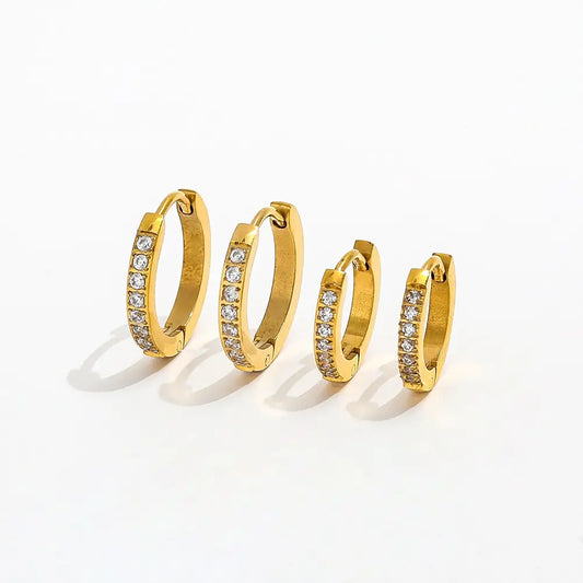 CZ Half Pave Huggie Earrings | 18K Gold Plated