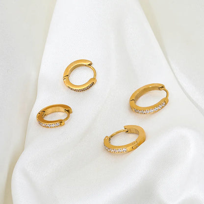 CZ Half Pave Huggie Earrings | 18K Gold Plated