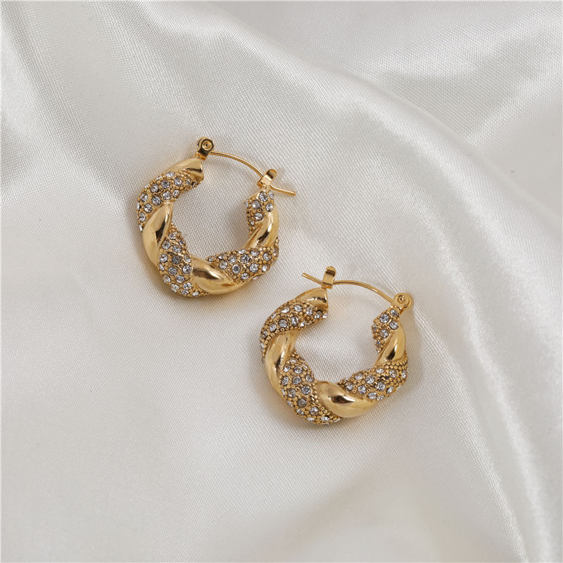 Chunky Twisted CZ Hoop Earrings