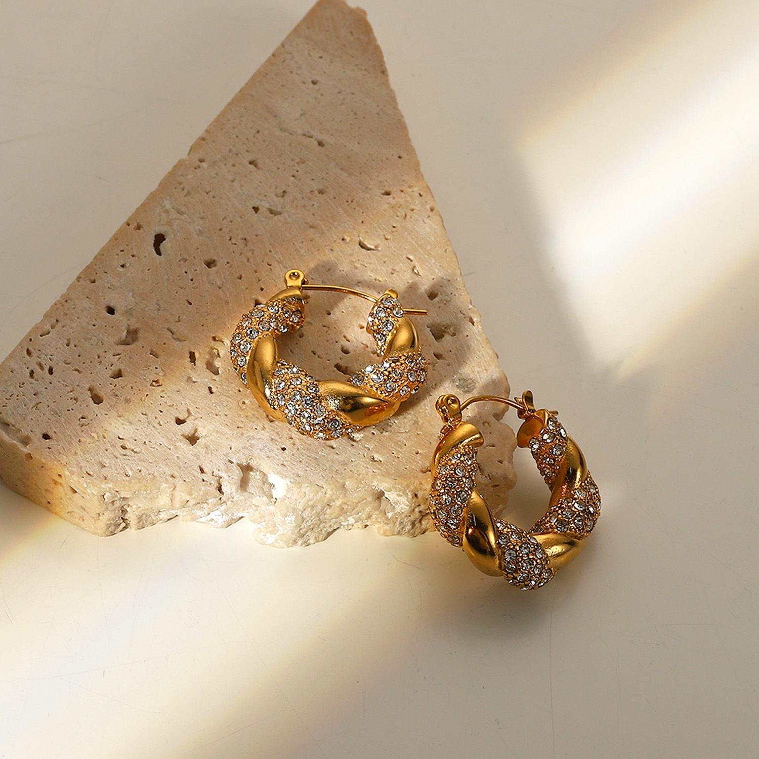 Chunky Twisted CZ Hoop Earrings