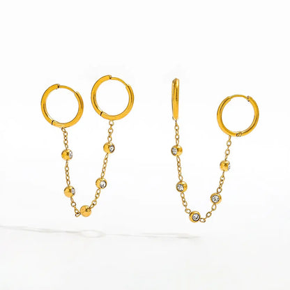 Double Hoop Chain Earrings | 18K Gold Plated
