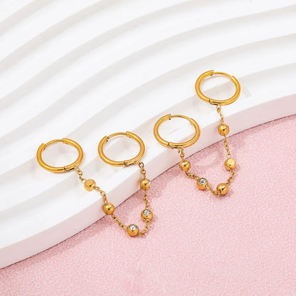 Double Hoop Chain Earrings | 18K Gold Plated