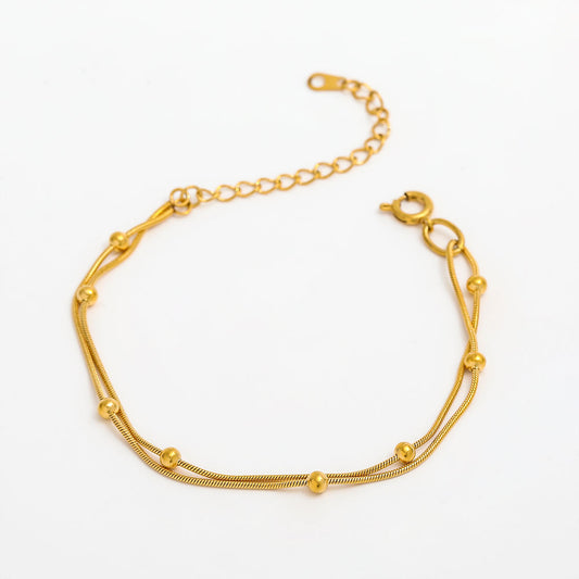 Double Layer Beads Fine Bracelet | 18K Gold Plated
