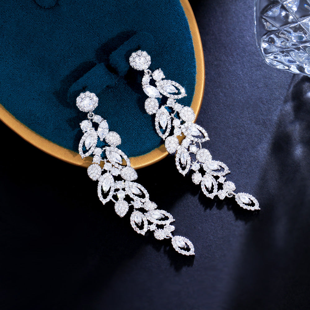 Leaf Style Cubic Zirconia Dangle Earrings