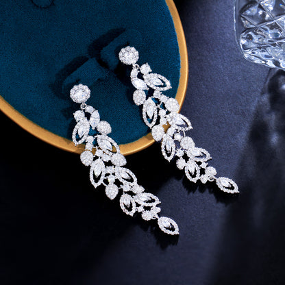 Leaf Style Cubic Zirconia Dangle Earrings