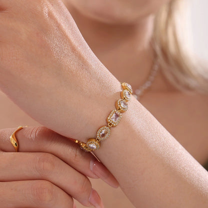 Oval Rectangle CZ Pave Bracelet  | 18K Gold Plated