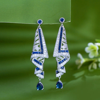 Blue Long Dangle Earrings | Cubic Zirconia