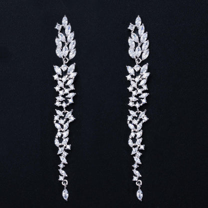 Leaf Design Cubic Zirconia Dangle Earrings