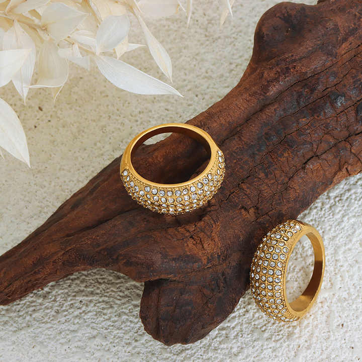Micro Pave CZ Dome Ring | 18K Gold Plated