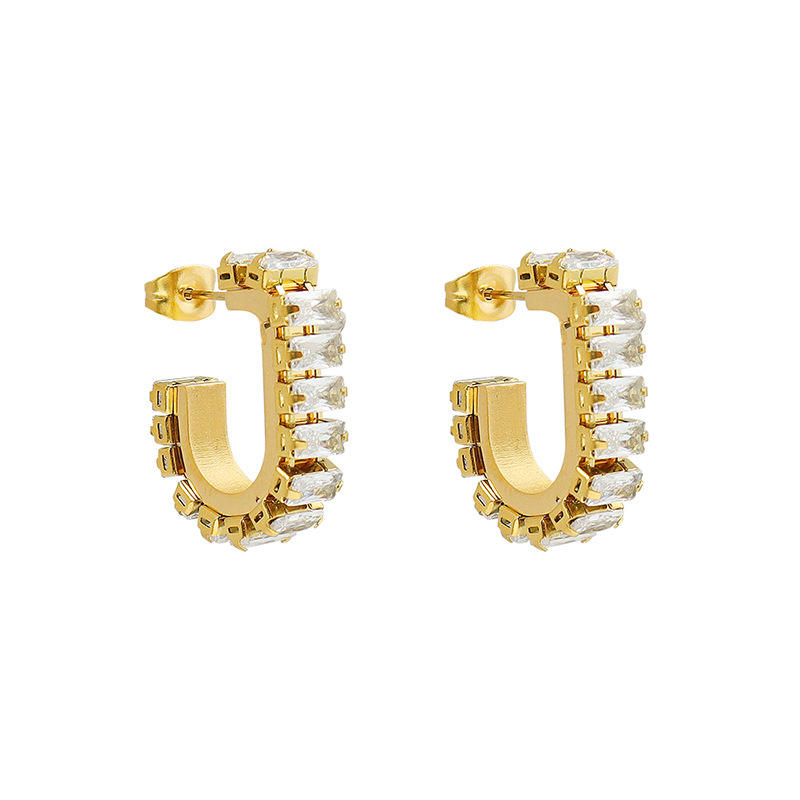 Crystal Pave 18K Gold Plated Hoop Earrings