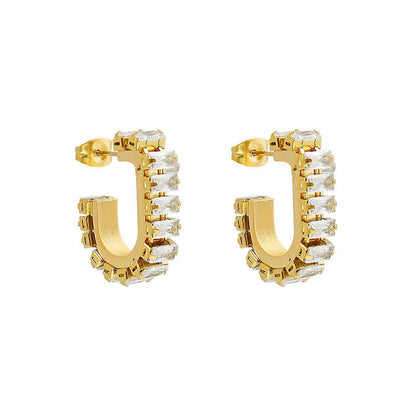 Crystal Pave 18K Gold Plated Hoop Earrings