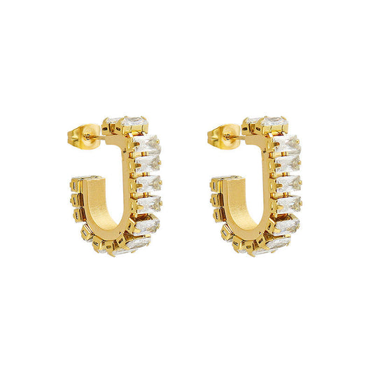 Crystal Pave 18K Gold Plated Hoop Earrings