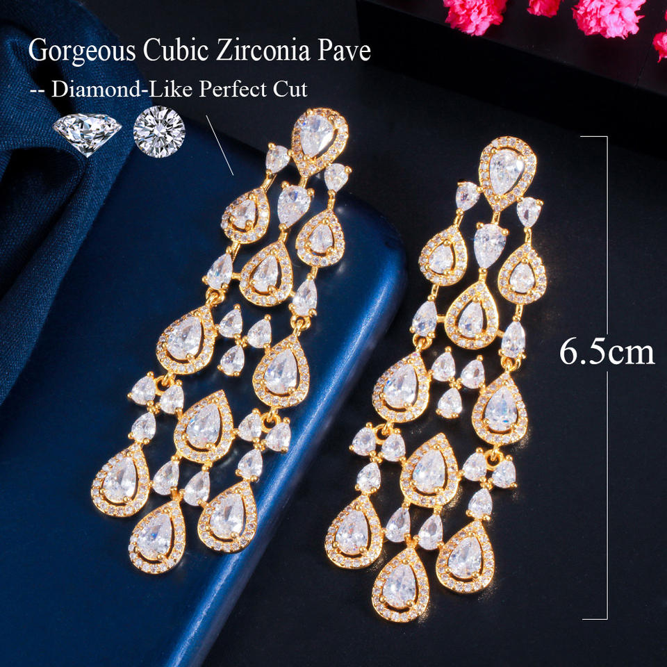 Water Drop Cubic Zirconia Tassel Earrings