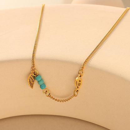 Wing Pendant Turquoise Anklet | 18K Gold Plated