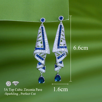 Blue Long Dangle Earrings | Cubic Zirconia