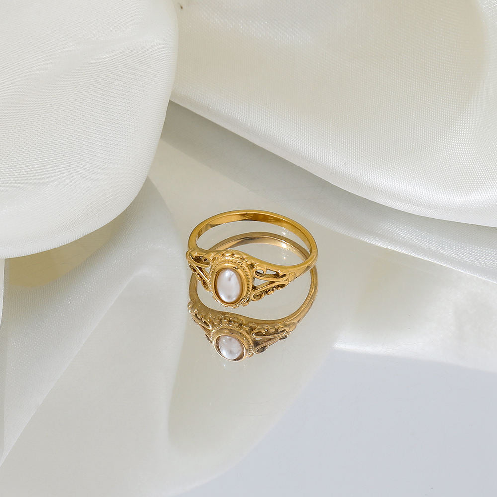 Vintage Style Pearl Ring | 18K Gold Plated