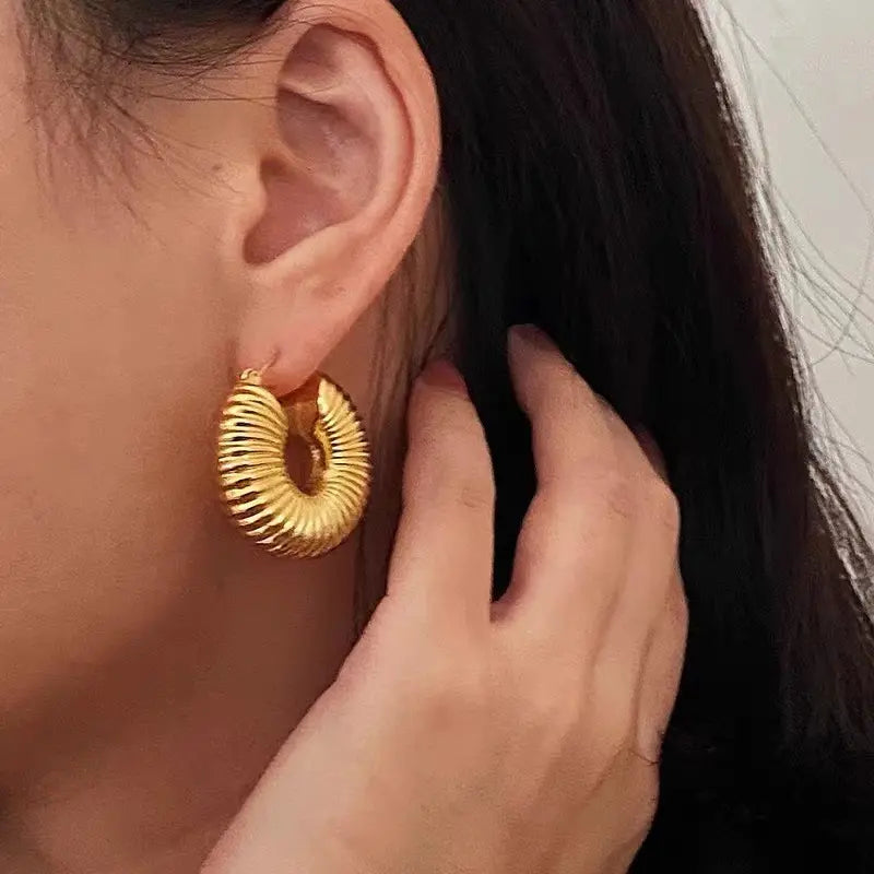 Spiral Hoop 18K Gold Plated Chunky Earrings