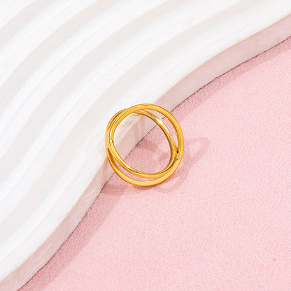 Double-layer Cross Ring | 18K Gold Plated