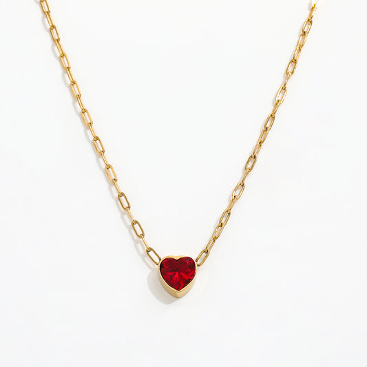 Dainty Red Heart Pendant Necklace | 18K Gold Plated