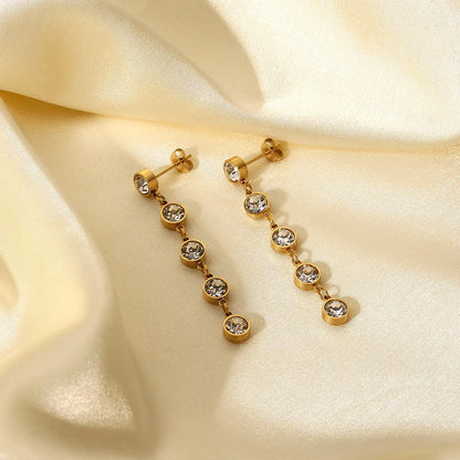 Round CZ 18K Gold Plated Tassel Earrings