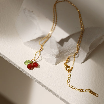 Red Cherry Necklace | 18K Gold Plated
