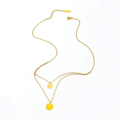 Double-layer Round Pendant Necklace | 18K Gold Plated